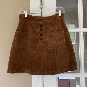 Lost + Wander Brown Corduroy Mini Button Up Skirt